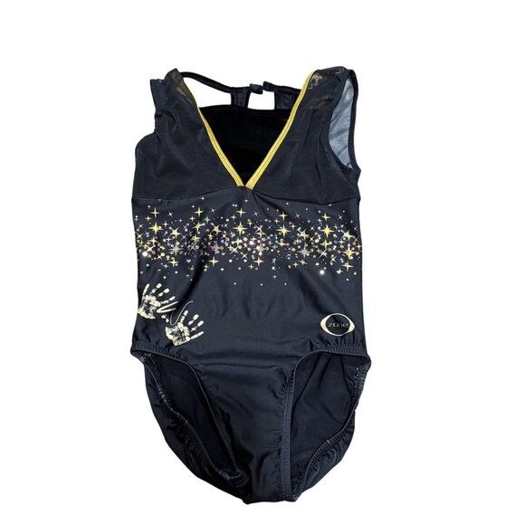 OZone Chalk Warrior Womens AXS Black & Gold Star Gymnastics Leotard - Picture 1 of 4
